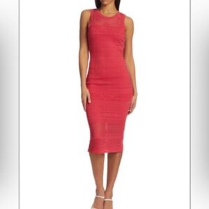 MILLY Laser Cut Knit Midi Dress in Pink Size Small